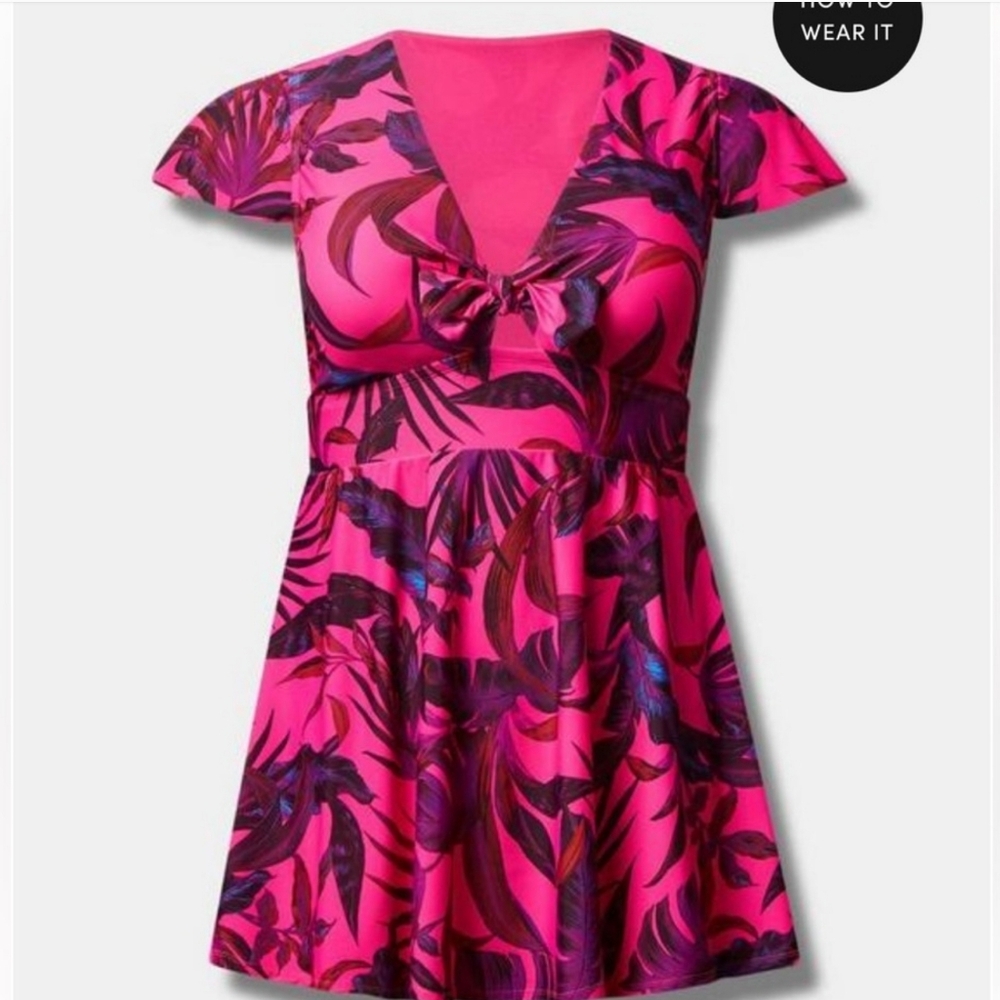 NWT Torrid Tropical Flutter Sleeve Skater Dress W/ Brief Swim Bathing 3X